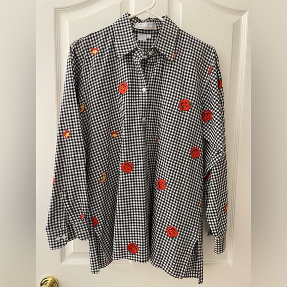 Vintage Casey Coleman Embroidered Halloween Gingham Long Sleeve Button Down - Picture 1 of 5